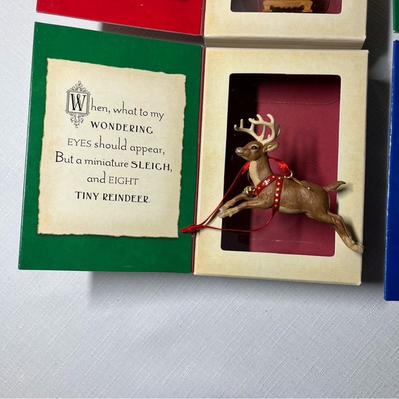 4 Hallmark ornaments. NIGHT BEFORE CHRISTMAS. REINDEER. CLOCK. STOCKING. - Picture 2 of 6